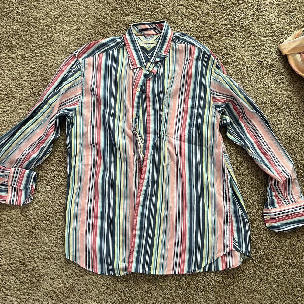 Tommy Bahama Pink and Blue Casual Button Down Shirt